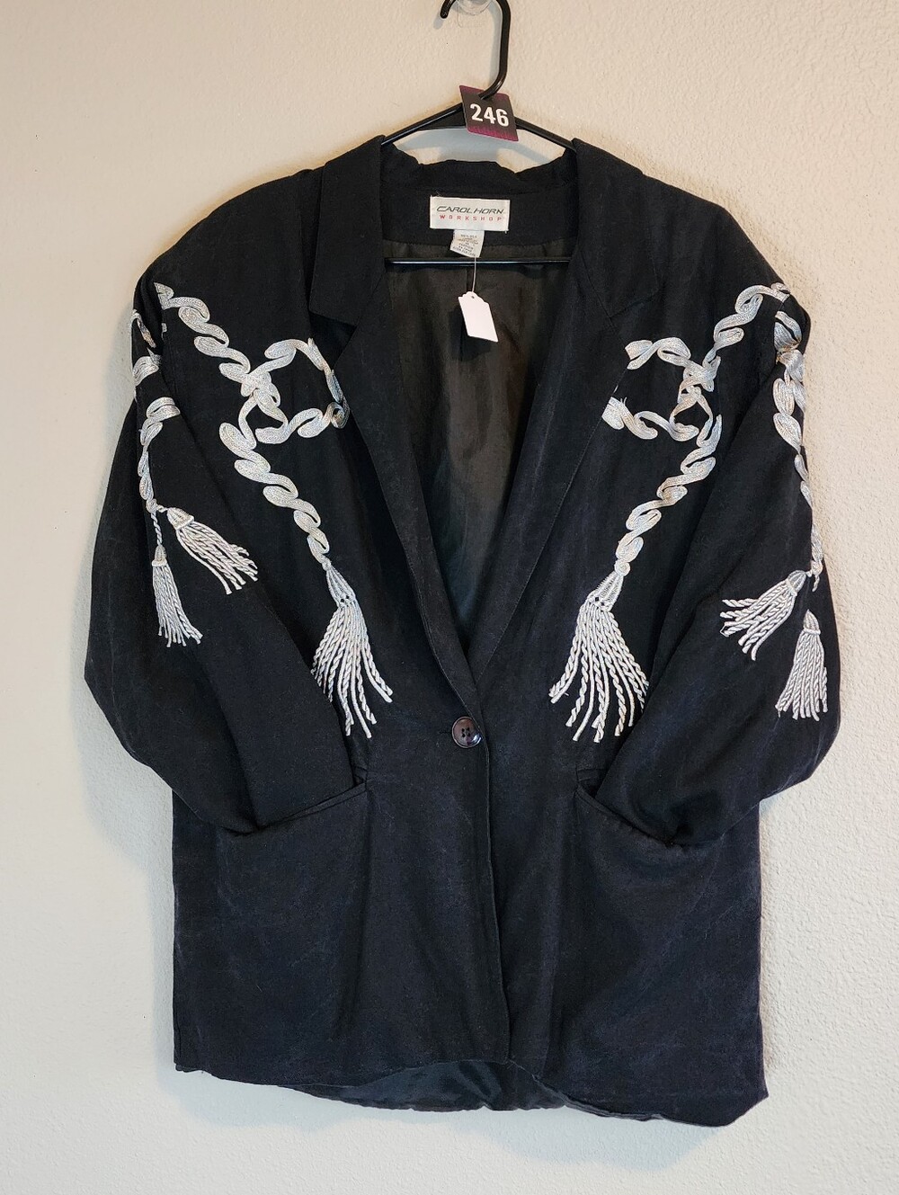 Vintage Carol Horn Workshop Black Blazer with Silver Cording. EUC.